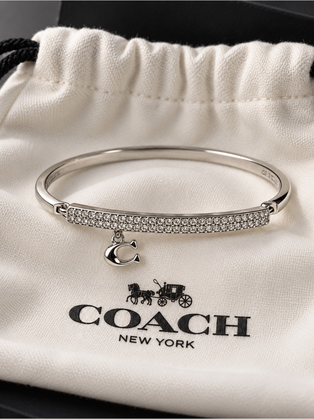 Coach Silver-Tone Pavé Hinged Bangle Bracelet